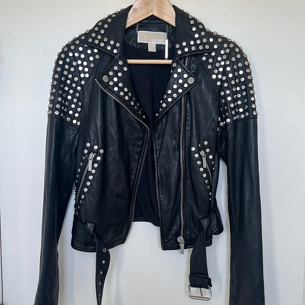 Michael Kors Studded lamb skin biker jacket